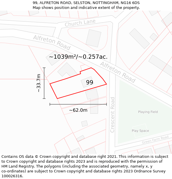 99, ALFRETON ROAD, SELSTON, NOTTINGHAM, NG16 6DS: Plot and title map