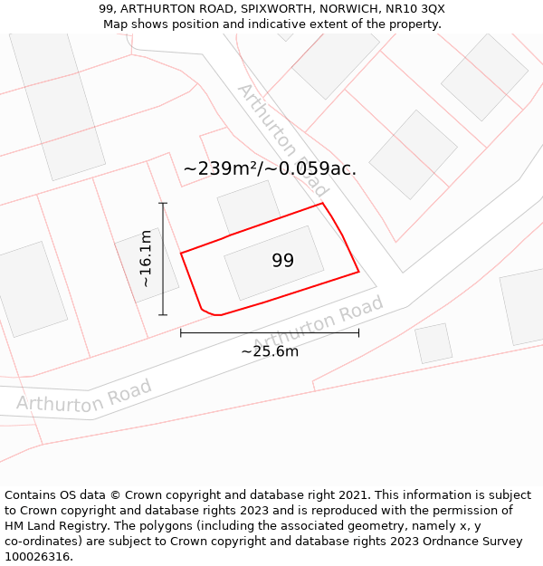 99, ARTHURTON ROAD, SPIXWORTH, NORWICH, NR10 3QX: Plot and title map