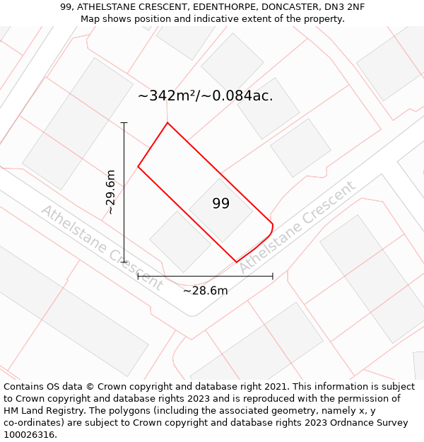 99, ATHELSTANE CRESCENT, EDENTHORPE, DONCASTER, DN3 2NF: Plot and title map