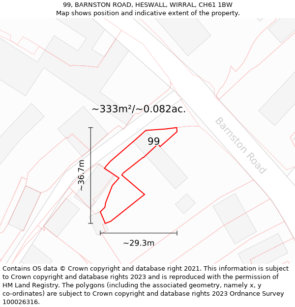 99, BARNSTON ROAD, HESWALL, WIRRAL, CH61 1BW: Plot and title map