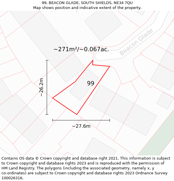 99, BEACON GLADE, SOUTH SHIELDS, NE34 7QU: Plot and title map