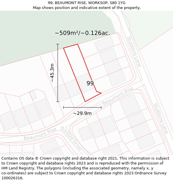99, BEAUMONT RISE, WORKSOP, S80 1YG: Plot and title map