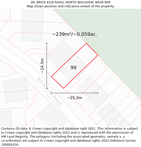 99, BRICK KILN ROAD, NORTH WALSHAM, NR28 9XR: Plot and title map