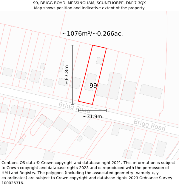 99, BRIGG ROAD, MESSINGHAM, SCUNTHORPE, DN17 3QX: Plot and title map