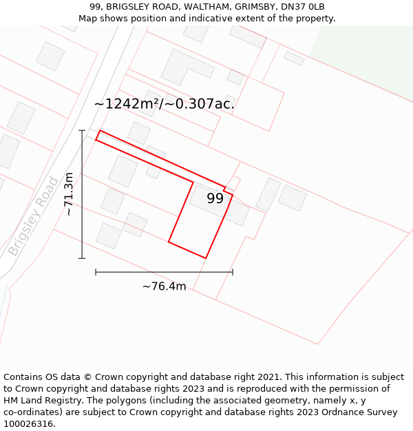 99, BRIGSLEY ROAD, WALTHAM, GRIMSBY, DN37 0LB: Plot and title map