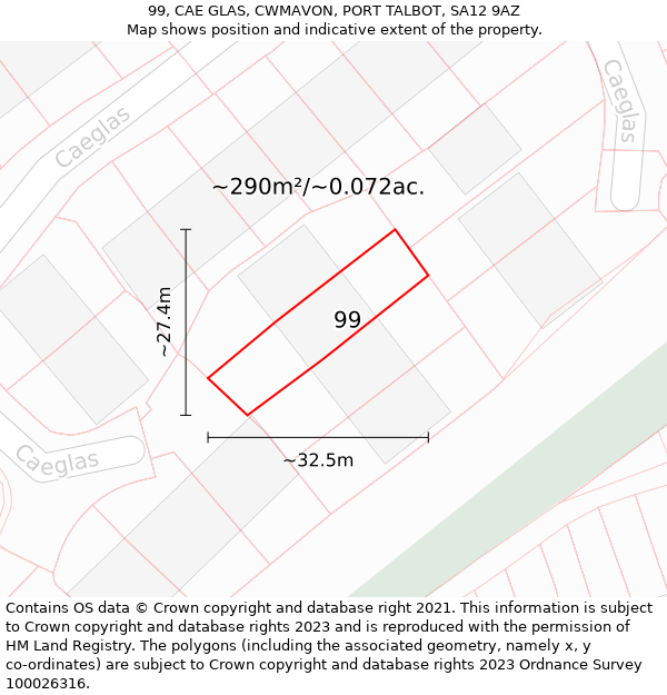 99, CAE GLAS, CWMAVON, PORT TALBOT, SA12 9AZ: Plot and title map