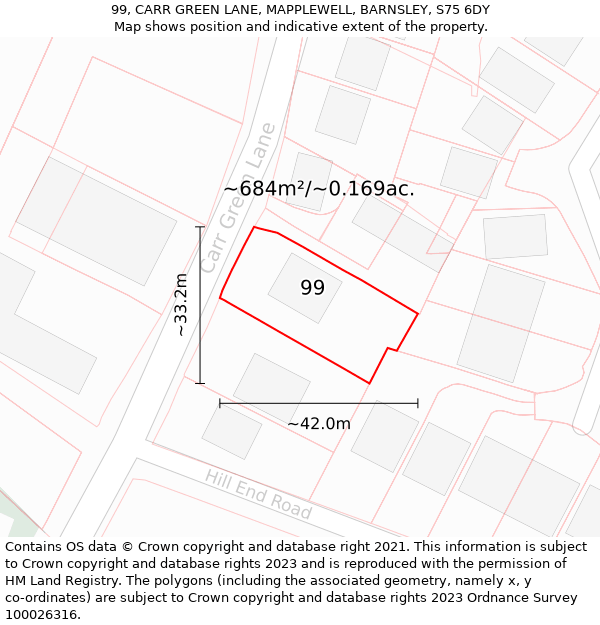 99, CARR GREEN LANE, MAPPLEWELL, BARNSLEY, S75 6DY: Plot and title map