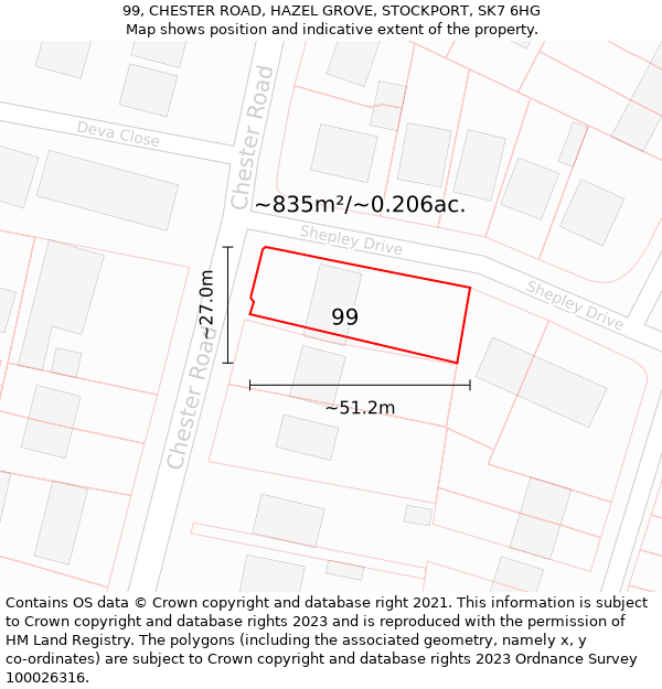 99, CHESTER ROAD, HAZEL GROVE, STOCKPORT, SK7 6HG: Plot and title map