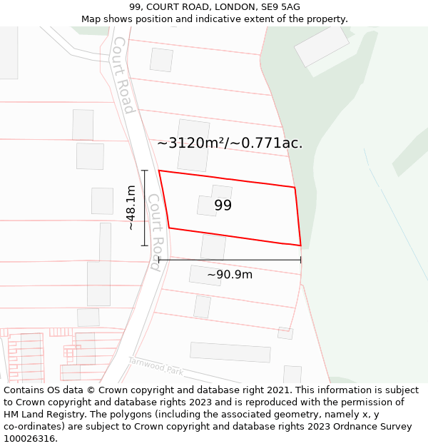 99, COURT ROAD, LONDON, SE9 5AG: Plot and title map