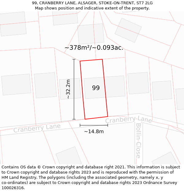 99, CRANBERRY LANE, ALSAGER, STOKE-ON-TRENT, ST7 2LG: Plot and title map