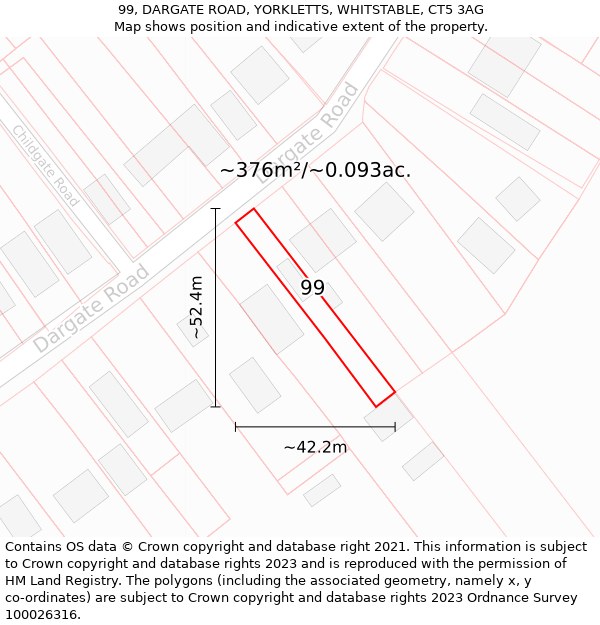99, DARGATE ROAD, YORKLETTS, WHITSTABLE, CT5 3AG: Plot and title map