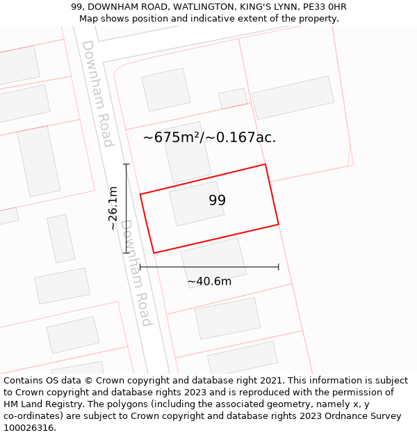 99, DOWNHAM ROAD, WATLINGTON, KING'S LYNN, PE33 0HR: Plot and title map