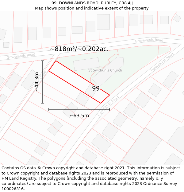 99, DOWNLANDS ROAD, PURLEY, CR8 4JJ: Plot and title map