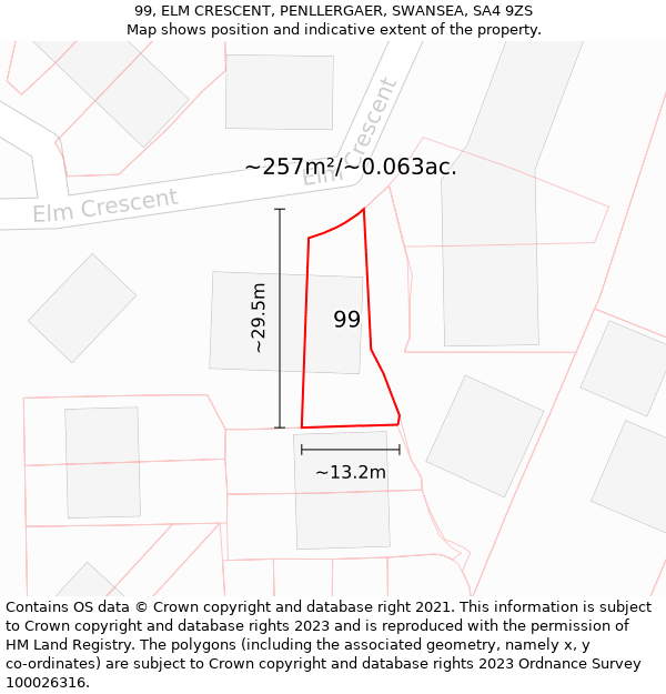 99, ELM CRESCENT, PENLLERGAER, SWANSEA, SA4 9ZS: Plot and title map