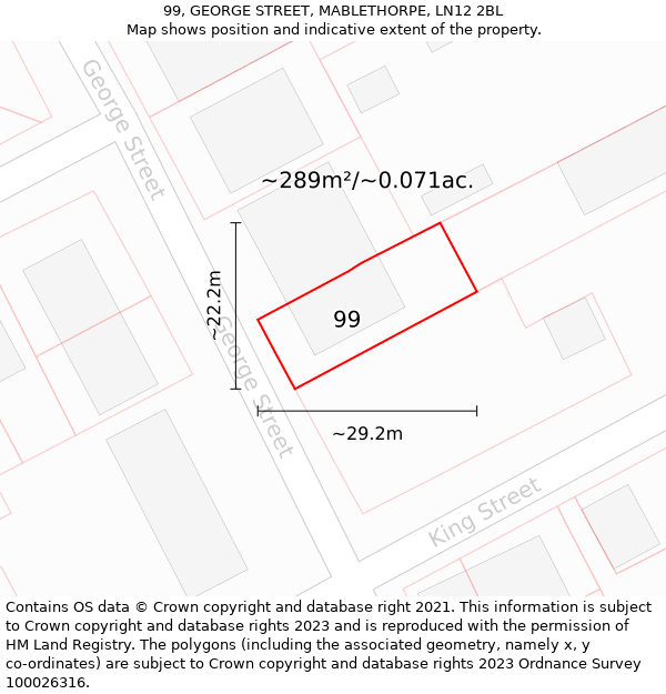 99, GEORGE STREET, MABLETHORPE, LN12 2BL: Plot and title map