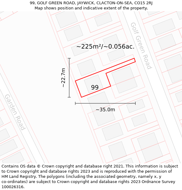 99, GOLF GREEN ROAD, JAYWICK, CLACTON-ON-SEA, CO15 2RJ: Plot and title map