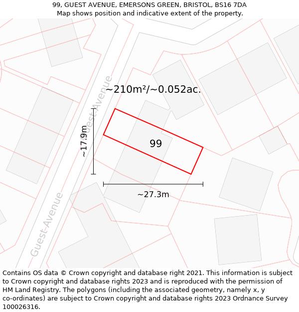 99, GUEST AVENUE, EMERSONS GREEN, BRISTOL, BS16 7DA: Plot and title map