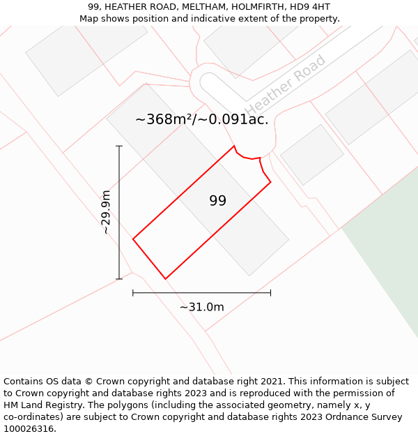 99, HEATHER ROAD, MELTHAM, HOLMFIRTH, HD9 4HT: Plot and title map