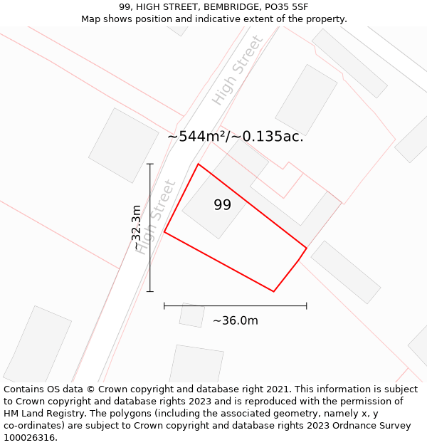 99, HIGH STREET, BEMBRIDGE, PO35 5SF: Plot and title map