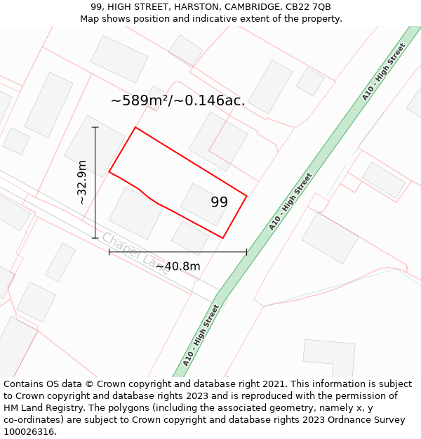 99, HIGH STREET, HARSTON, CAMBRIDGE, CB22 7QB: Plot and title map