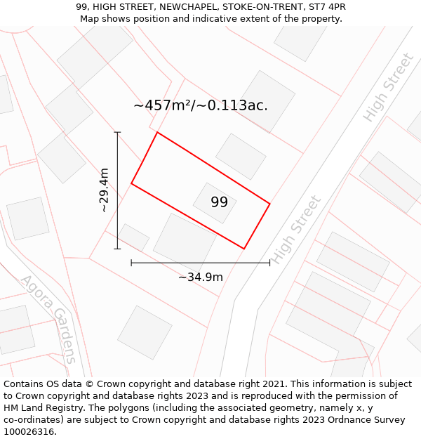 99, HIGH STREET, NEWCHAPEL, STOKE-ON-TRENT, ST7 4PR: Plot and title map