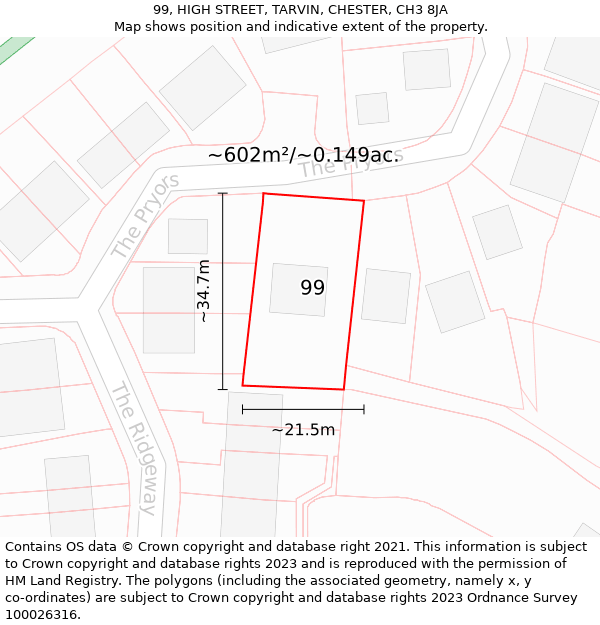 99, HIGH STREET, TARVIN, CHESTER, CH3 8JA: Plot and title map