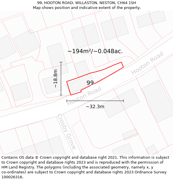 99, HOOTON ROAD, WILLASTON, NESTON, CH64 1SH: Plot and title map