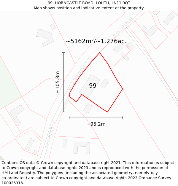 99, HORNCASTLE ROAD, LOUTH, LN11 9QT: Plot and title map