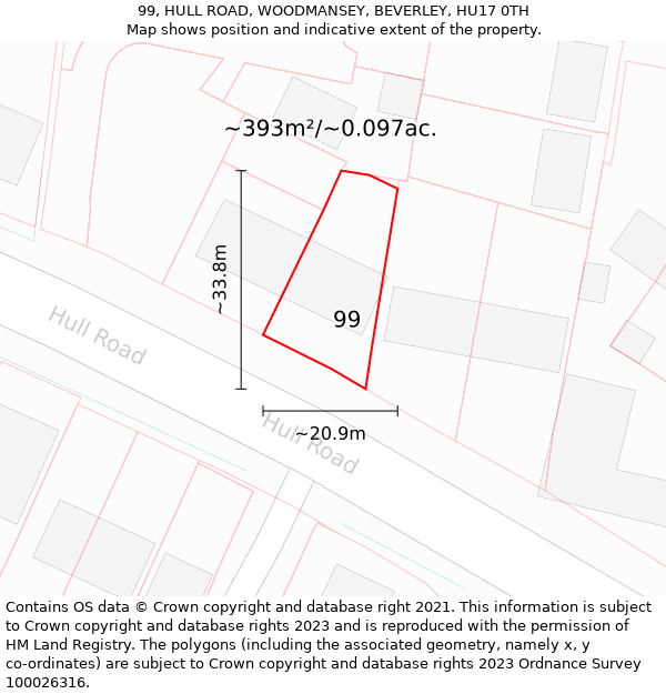 99, HULL ROAD, WOODMANSEY, BEVERLEY, HU17 0TH: Plot and title map