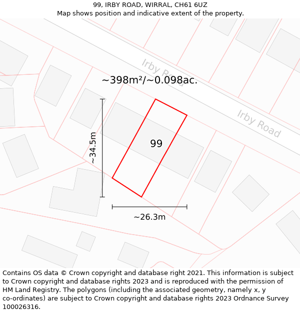 99, IRBY ROAD, WIRRAL, CH61 6UZ: Plot and title map