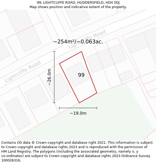 99, LIGHTCLIFFE ROAD, HUDDERSFIELD, HD4 5DJ: Plot and title map