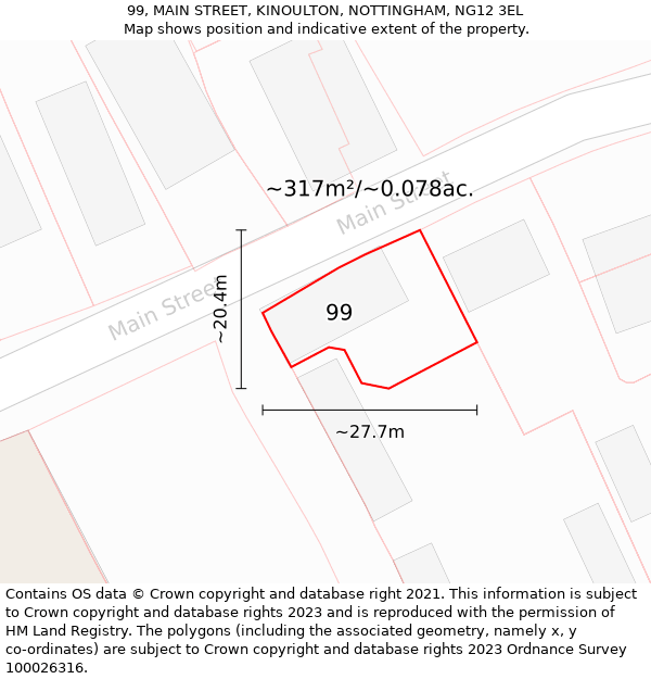 99, MAIN STREET, KINOULTON, NOTTINGHAM, NG12 3EL: Plot and title map