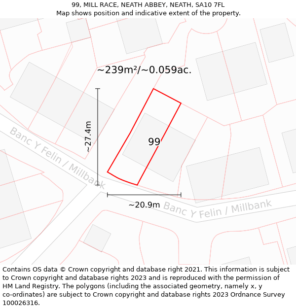 99, MILL RACE, NEATH ABBEY, NEATH, SA10 7FL: Plot and title map