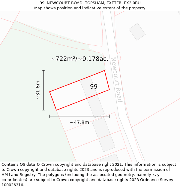 99, NEWCOURT ROAD, TOPSHAM, EXETER, EX3 0BU: Plot and title map