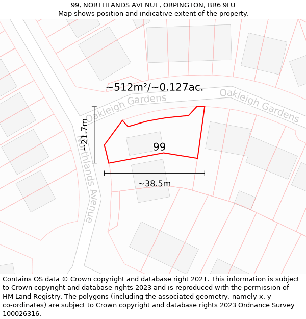 99, NORTHLANDS AVENUE, ORPINGTON, BR6 9LU: Plot and title map