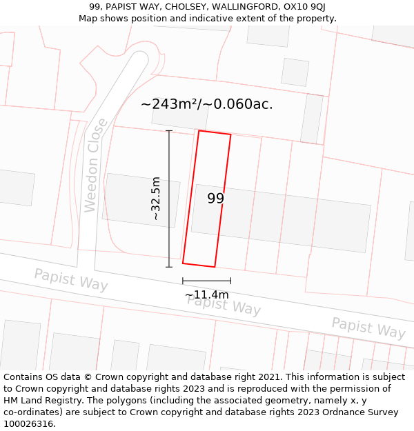 99, PAPIST WAY, CHOLSEY, WALLINGFORD, OX10 9QJ: Plot and title map