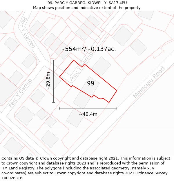 99, PARC Y GARREG, KIDWELLY, SA17 4PU: Plot and title map