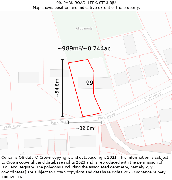 99, PARK ROAD, LEEK, ST13 8JU: Plot and title map