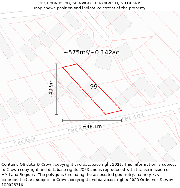 99, PARK ROAD, SPIXWORTH, NORWICH, NR10 3NP: Plot and title map