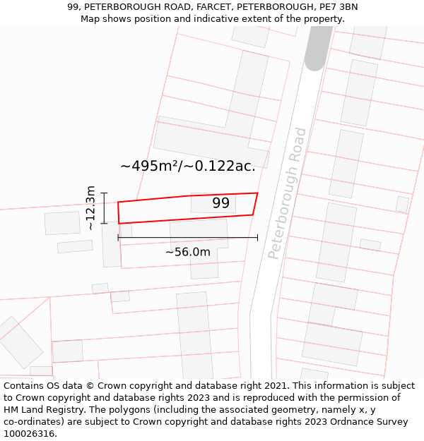 99, PETERBOROUGH ROAD, FARCET, PETERBOROUGH, PE7 3BN: Plot and title map