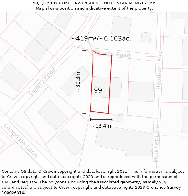 99, QUARRY ROAD, RAVENSHEAD, NOTTINGHAM, NG15 9AP: Plot and title map