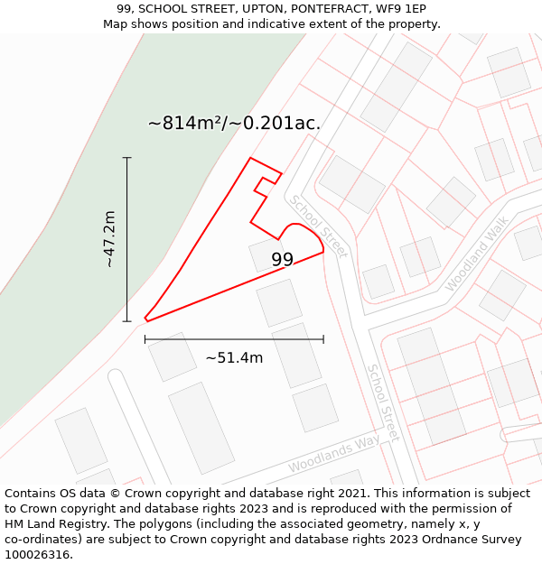 99, SCHOOL STREET, UPTON, PONTEFRACT, WF9 1EP: Plot and title map