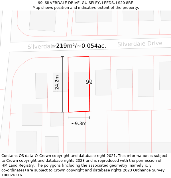 99, SILVERDALE DRIVE, GUISELEY, LEEDS, LS20 8BE: Plot and title map