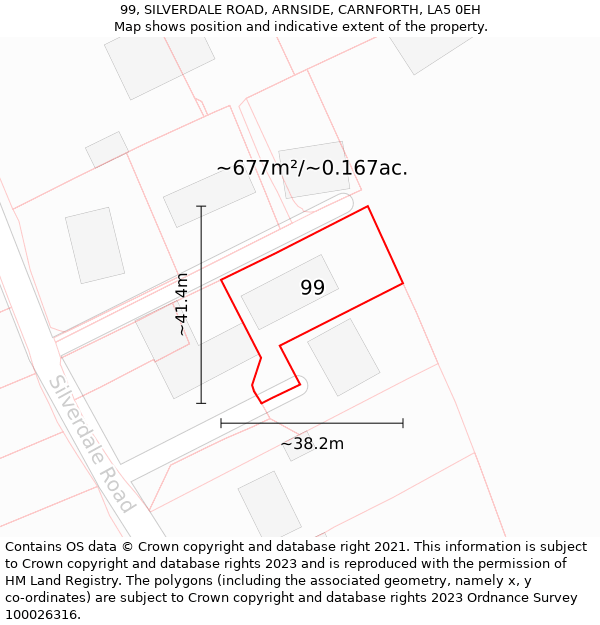 99, SILVERDALE ROAD, ARNSIDE, CARNFORTH, LA5 0EH: Plot and title map