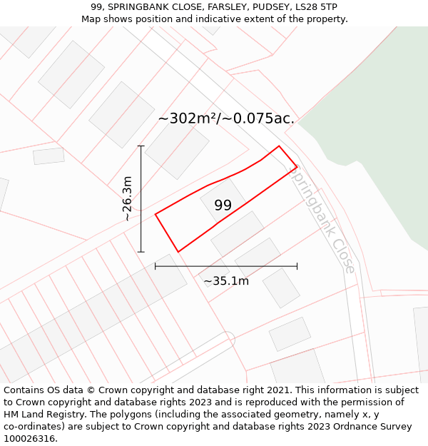 99, SPRINGBANK CLOSE, FARSLEY, PUDSEY, LS28 5TP: Plot and title map
