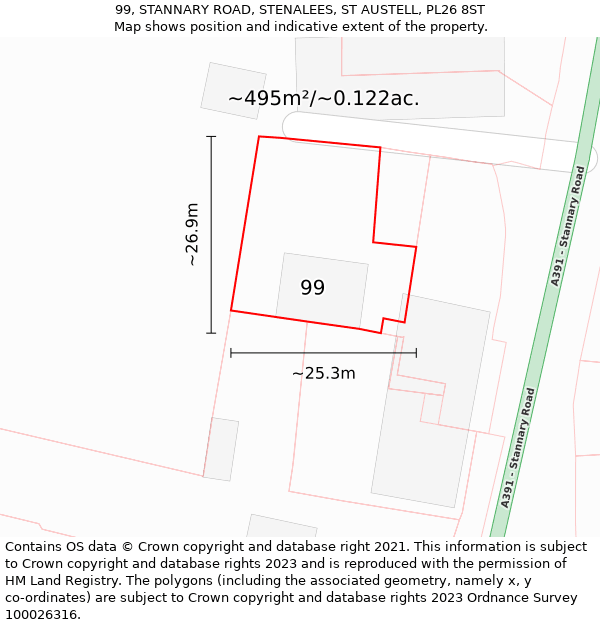 99, STANNARY ROAD, STENALEES, ST AUSTELL, PL26 8ST: Plot and title map