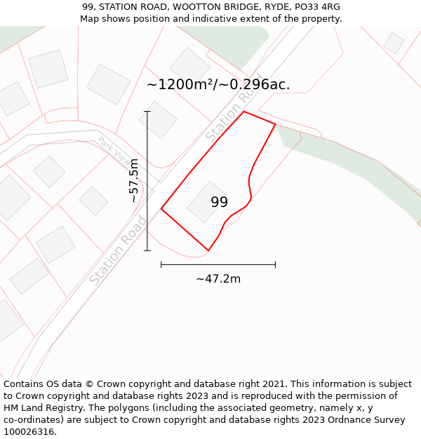 99, STATION ROAD, WOOTTON BRIDGE, RYDE, PO33 4RG: Plot and title map