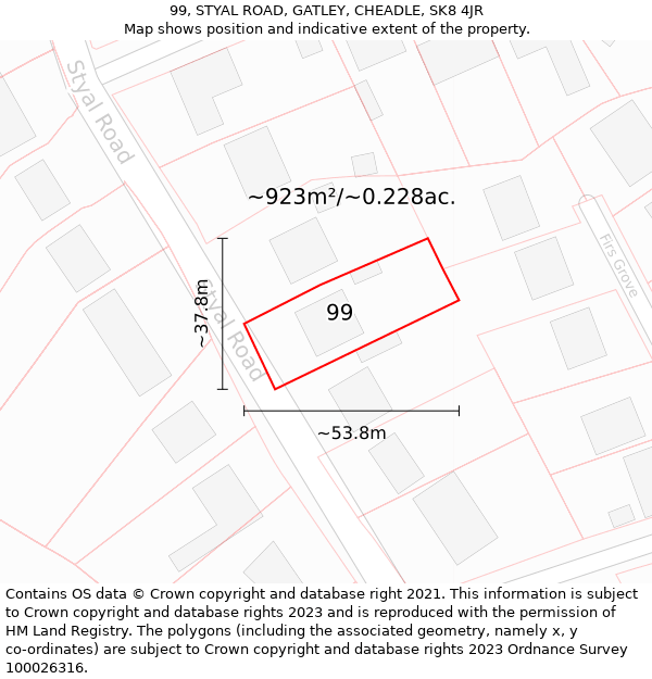 99, STYAL ROAD, GATLEY, CHEADLE, SK8 4JR: Plot and title map