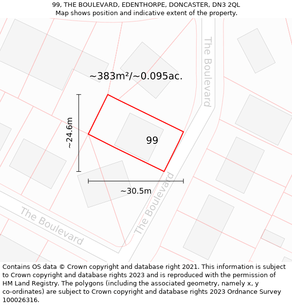 99, THE BOULEVARD, EDENTHORPE, DONCASTER, DN3 2QL: Plot and title map