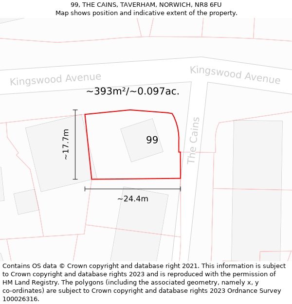 99, THE CAINS, TAVERHAM, NORWICH, NR8 6FU: Plot and title map